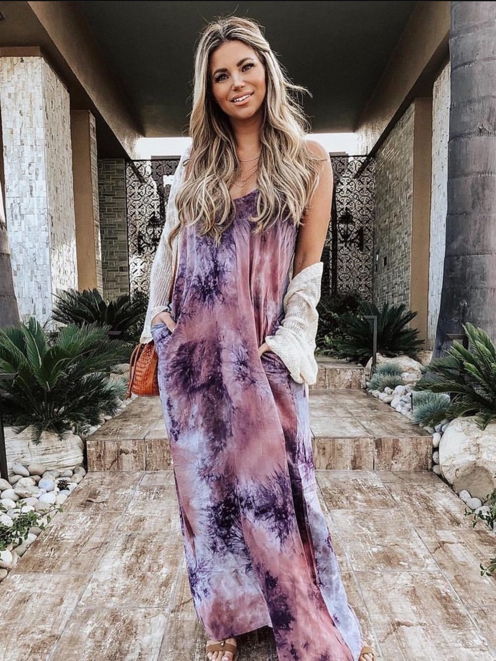 lovestitch Mauve Pink & Purple Tie-Dye Slip Maxi Dress